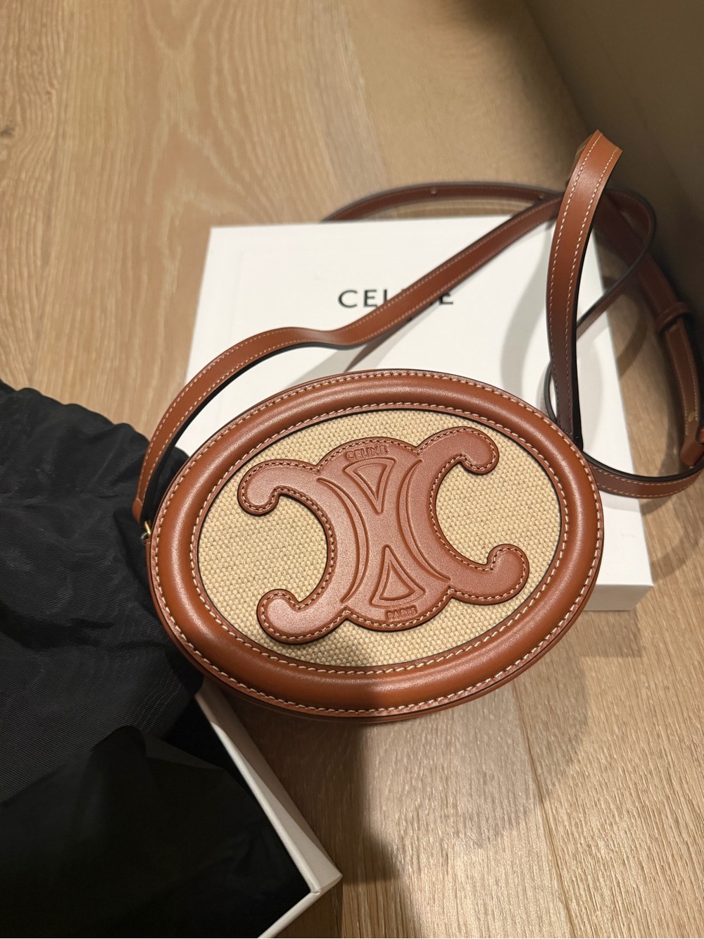 Celine Triomphe Oval Crossbody Bag in Brown and Beige - Picture 2 of 5